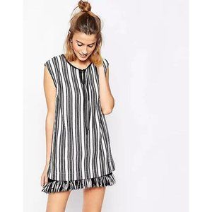 Baum Und Pfergarten Aralda Dress Stripe Fringe Hem Ecru Black Size 40/ L